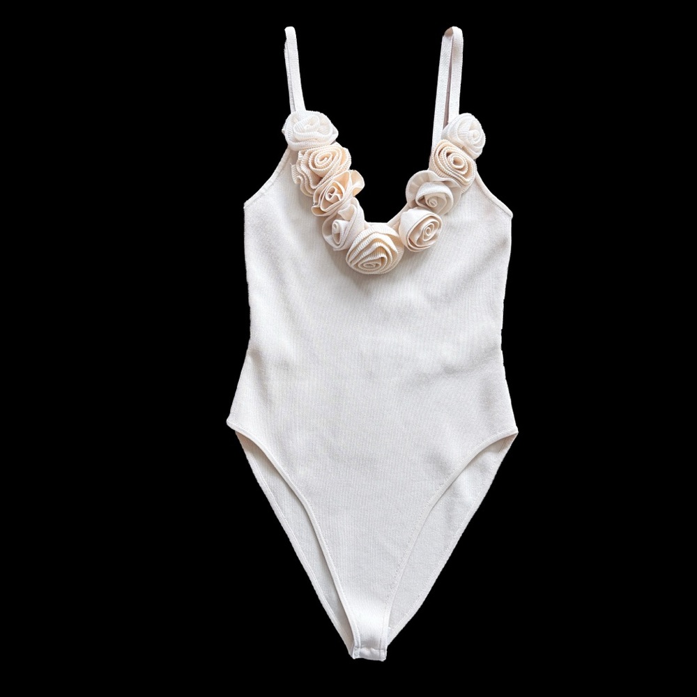 NWT Joie Rosette Bodysuit Cream Floral Applique Strappy M